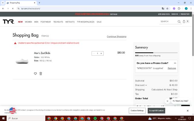 TYR checkout page showing TYR promo code box | Screenshot taken by SimplyCodes community member on Sep 7, 2025