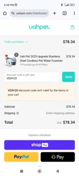 VDAY20 coupon verification screenshot