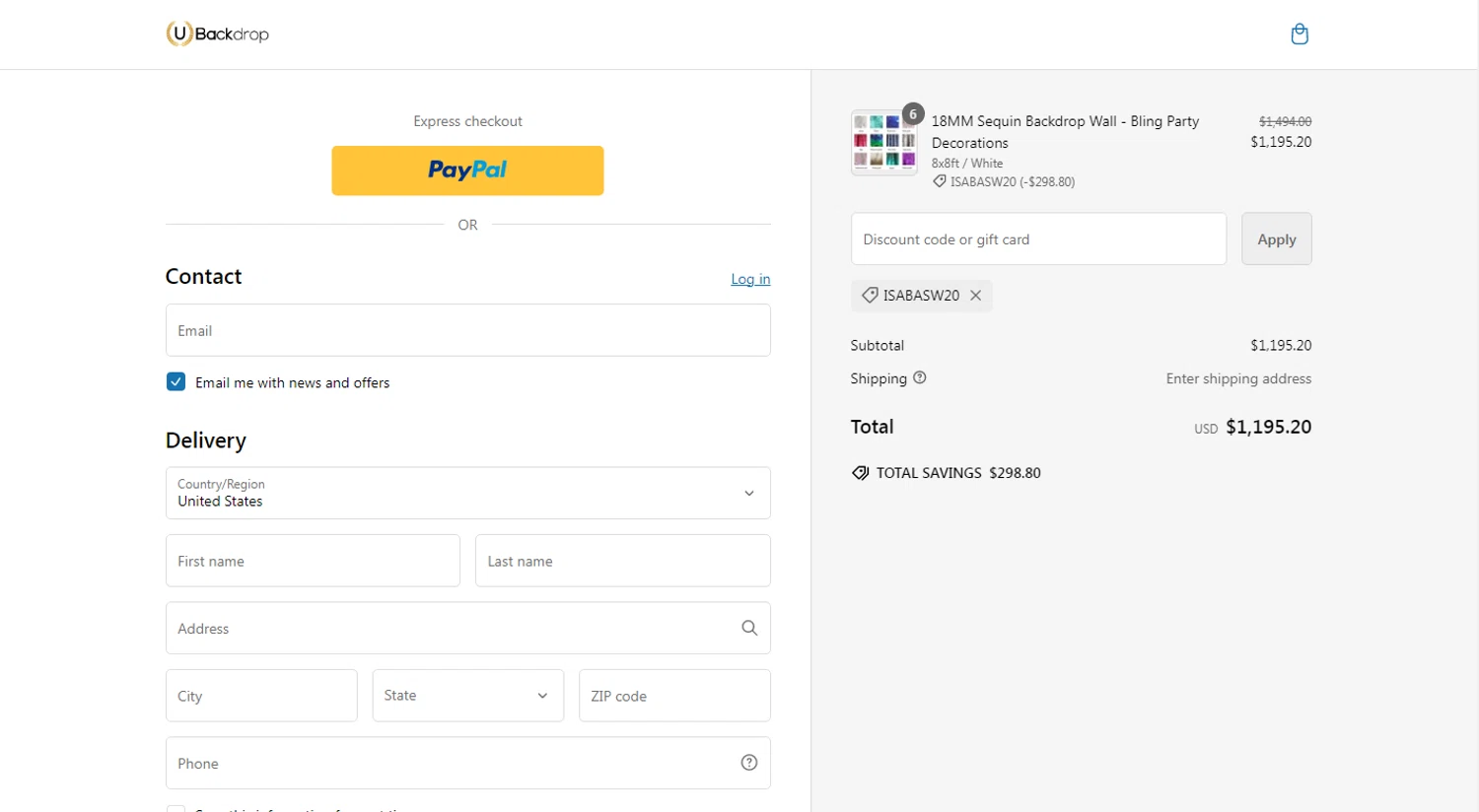 where to use Uback Drop promo code box