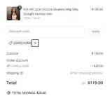 20WELCOME coupon verification screenshot