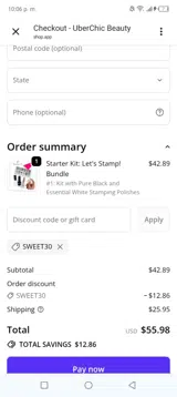 Sweet30 coupon verification screenshot
