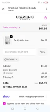 Bemine coupon verification screenshot