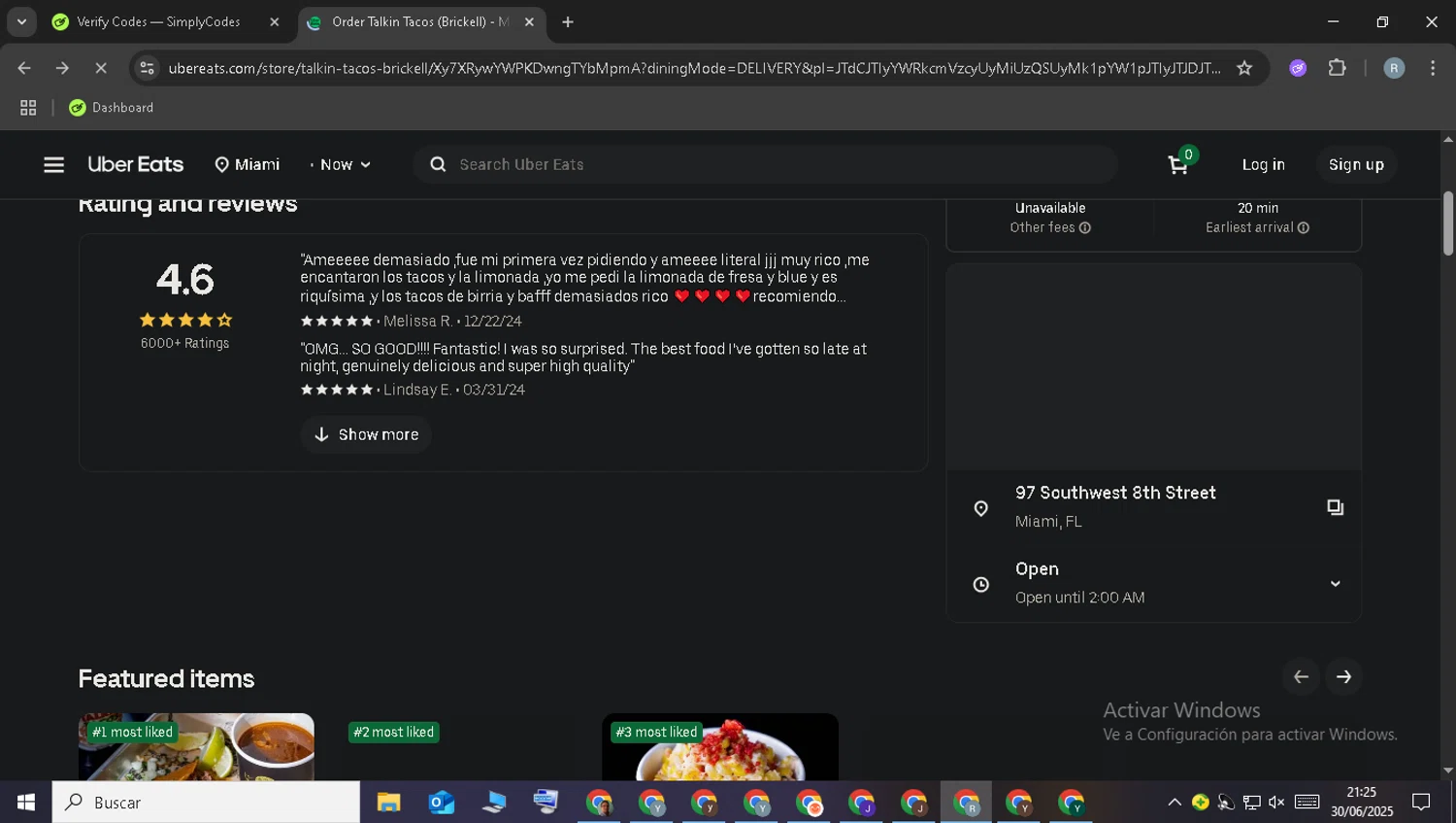 Uber Eats promo code screenshot showing code affeats10usjul25 applied at Uber Eats checkout page. Uploaded by SimplyCodes community member WonderCollector7587 on Jul 1, 2025
