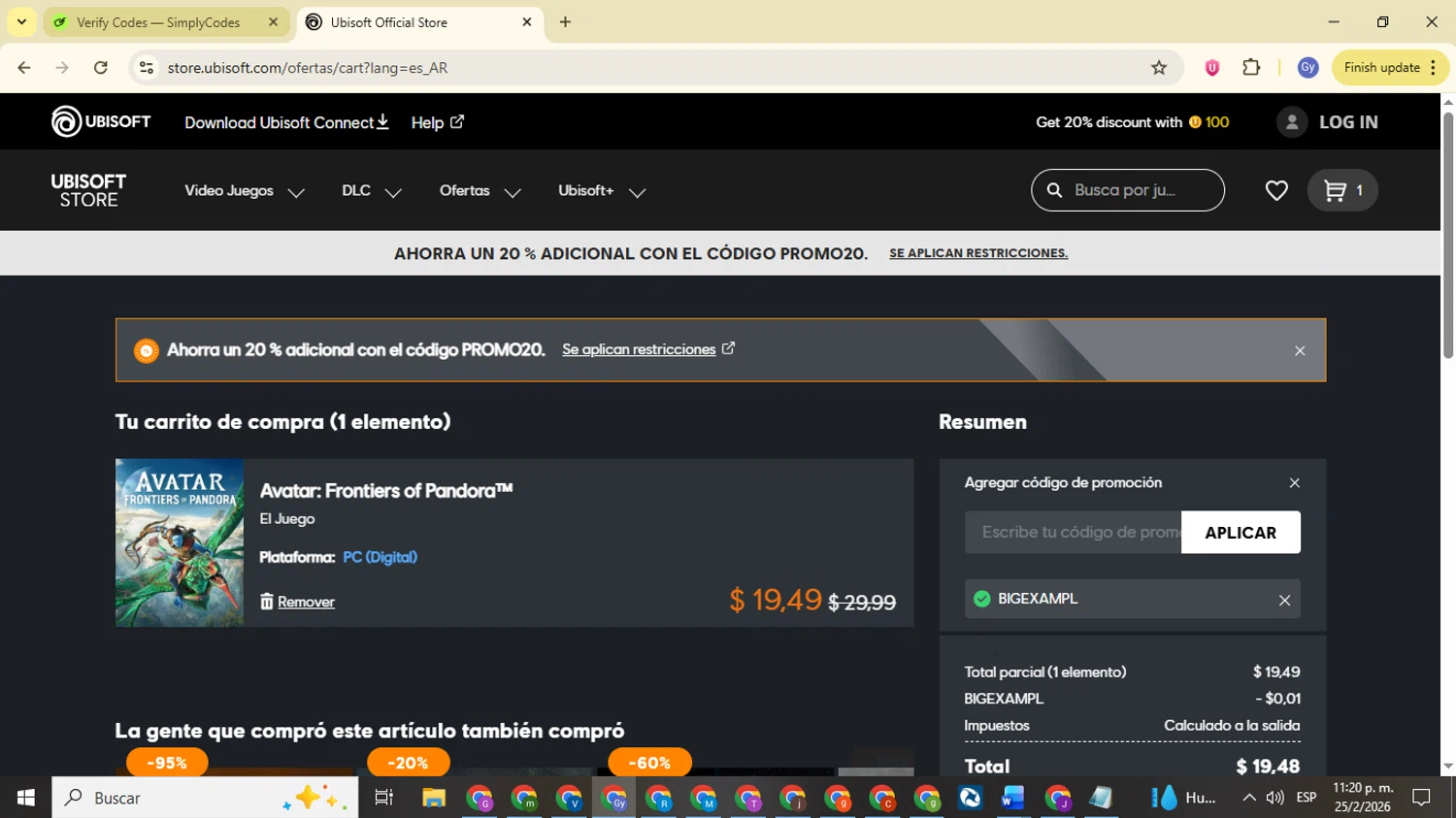 Ubisoft checkout page showing Ubisoft promo code box | Screenshot taken by SimplyCodes community member on Feb 26, 2026