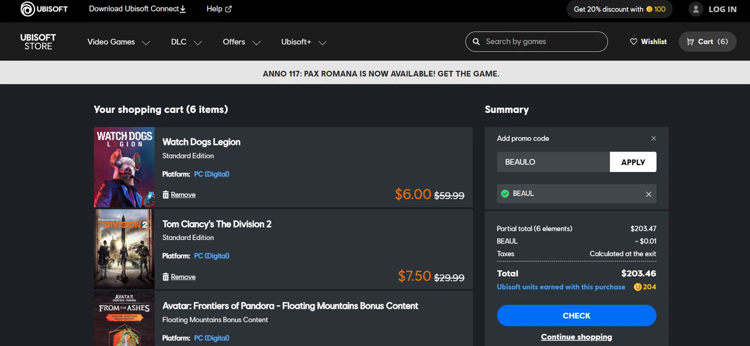 Ubisoft promo code screenshot showing code BEAULO applied at Ubisoft checkout page. Uploaded by SimplyCodes community member Alichi04 on Nov 17, 2025