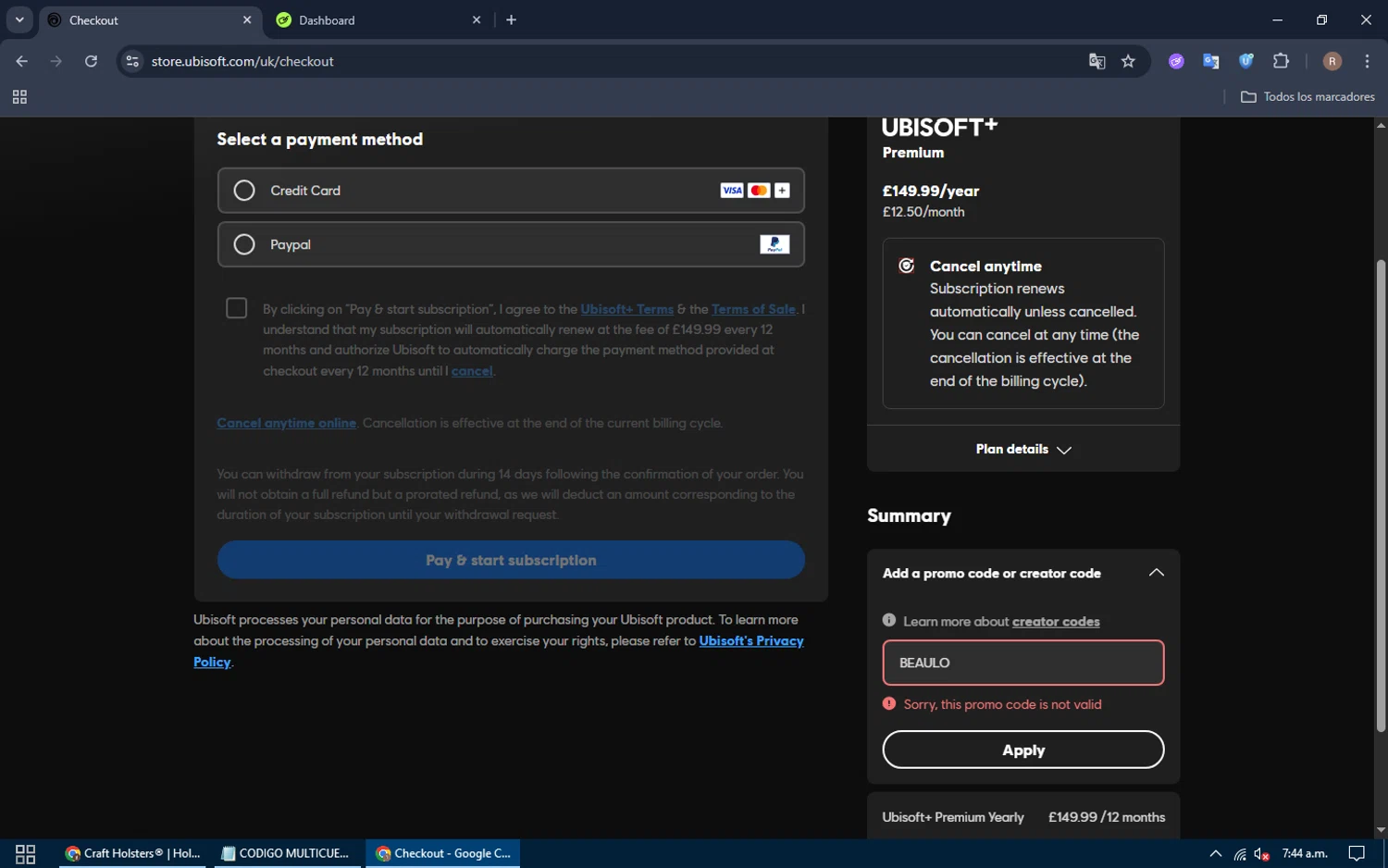 Ubisoft promo code screenshot showing code BEAULO applied at Ubisoft checkout page. Uploaded by SimplyCodes community member my_melody on Sep 19, 2025