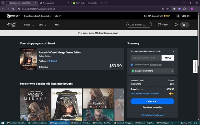 Ubisoft Store checkout page showing Ubisoft Store promo code box | Screenshot taken by SimplyCodes community member on Aug 3, 2025