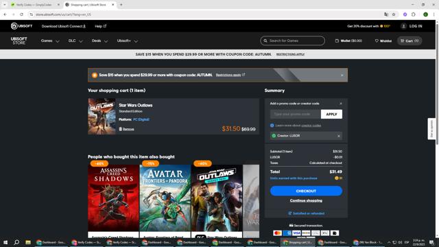 Ubisoft Store checkout page showing Ubisoft Store promo code box | Screenshot taken by SimplyCodes community member on Sep 22, 2025