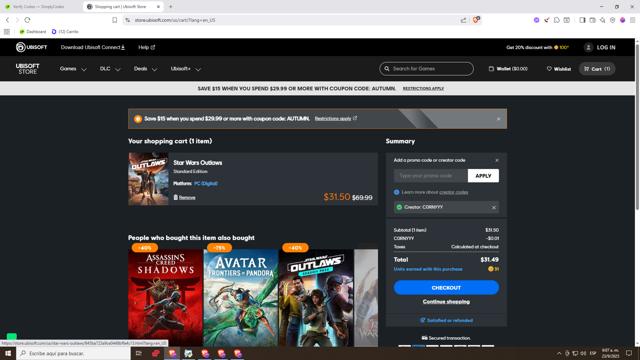 Ubisoft Store checkout page showing Ubisoft Store promo code box | Screenshot taken by SimplyCodes community member on Sep 23, 2025