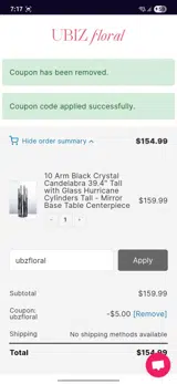 ubzfloral coupon verification screenshot