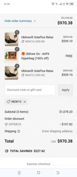 NEW10 coupon verification screenshot