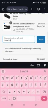Save35 coupon verification screenshot