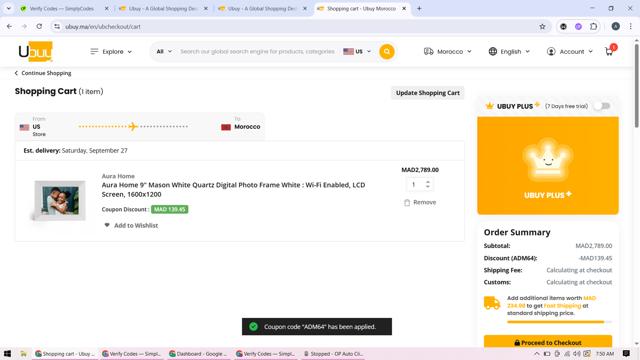 Ubuy checkout page showing Ubuy promo code box | Screenshot taken by SimplyCodes community member on Sep 11, 2025