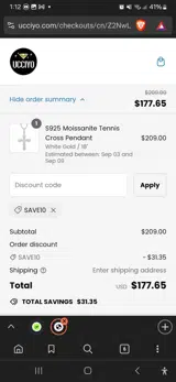 SAVE10 coupon verification screenshot