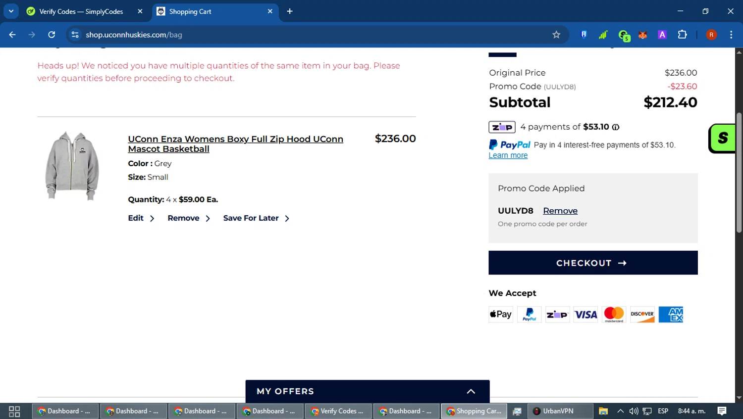 UConn Huskies checkout page showing UConn Huskies promo code box | Screenshot taken by SimplyCodes community member on Dec 31, 2025