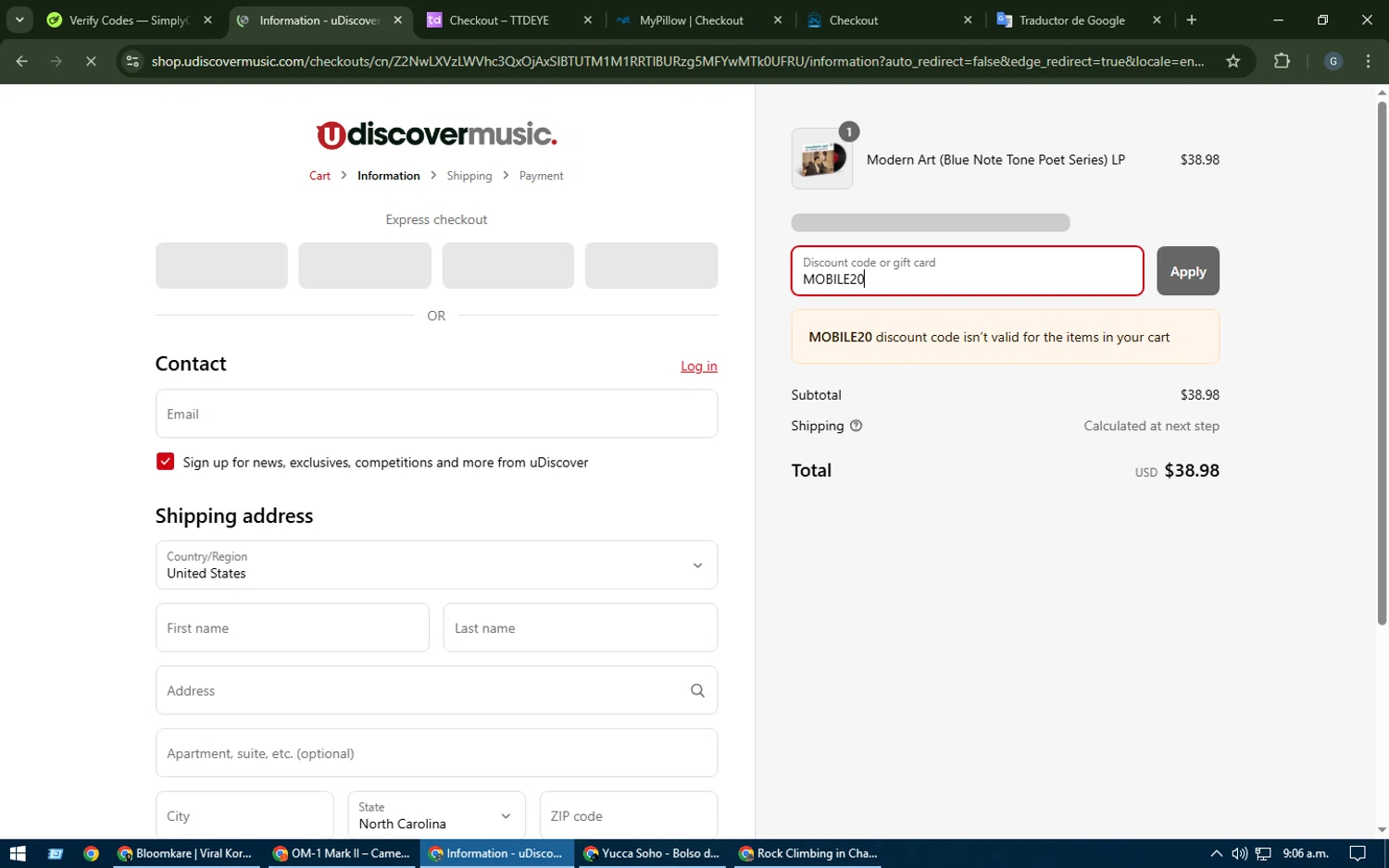 uDiscover Music discount code screenshot showing code MOBILE20 applied at uDiscover Music checkout page. Uploaded by SimplyCodes community member TOUSEN on Mar 20, 2025