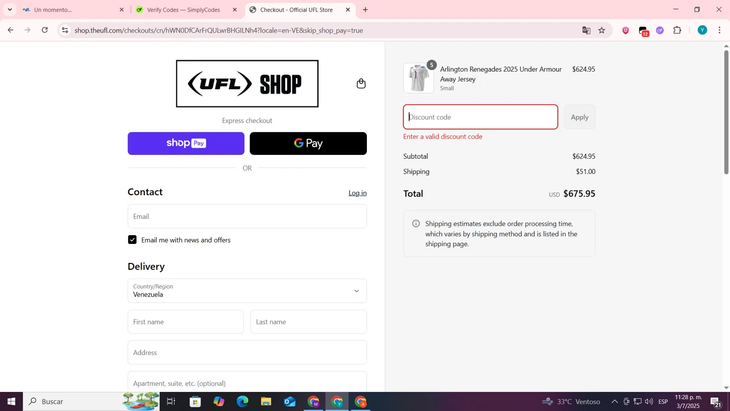 UFL Store promo code screenshot showing code UFL25STM25 applied at UFL Store checkout page. Uploaded by SimplyCodes community member codygakpo on Jul 4, 2025