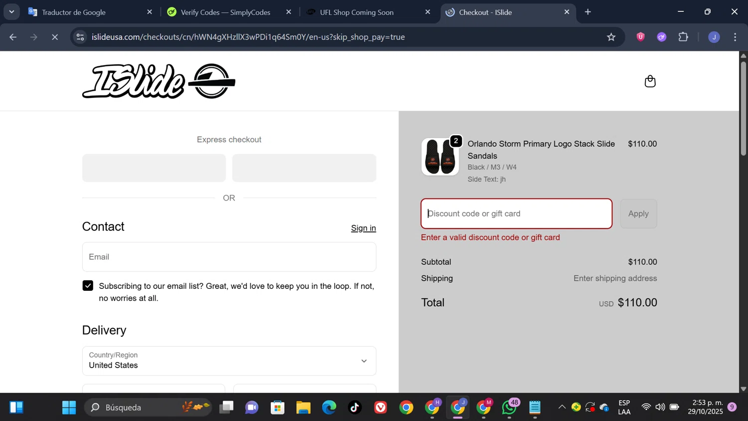 UFL Store promo code screenshot showing code THANKYOU10 applied at UFL Store checkout page. Uploaded by SimplyCodes community member thesoldier on Oct 29, 2025