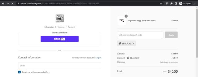 Ugly Stik checkout page showing Ugly Stik discount code box | Screenshot taken by SimplyCodes community member on Feb 5, 2023