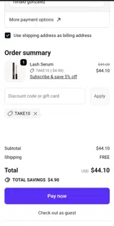 TAKE10 coupon verification screenshot