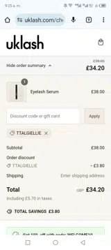 UKLASH coupon verification screenshot