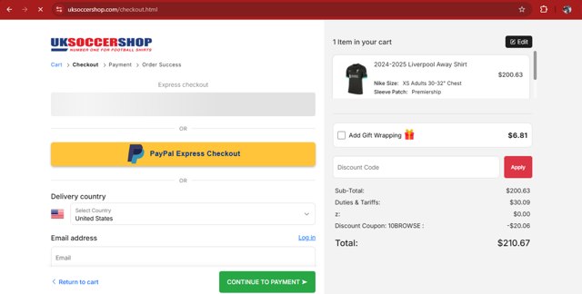 UKSoccerShop checkout page showing UKSoccerShop promo code box | Screenshot taken by SimplyCodes community member on Sep 1, 2025