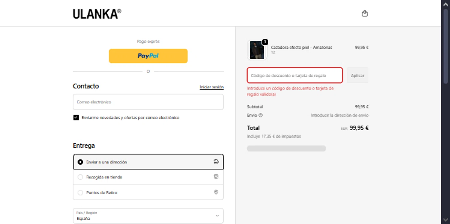 Ulanka discount code screenshot showing code enviosgratis applied at Ulanka checkout page. Uploaded by SimplyCodes community member TraxoGamer on Dec 16, 2025