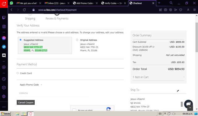 U-Line checkout page showing U-Line coupon code box | Screenshot taken by SimplyCodes community member on Dec 13, 2023
