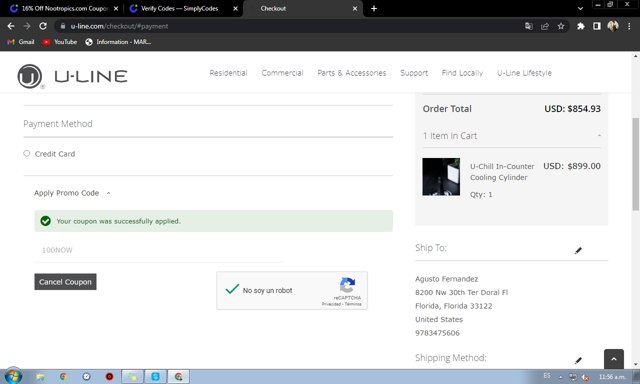U-Line checkout page showing U-Line coupon code box | Screenshot taken by SimplyCodes community member on Aug 13, 2022