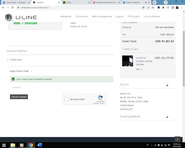 U-Line checkout page showing U-Line coupon code box | Screenshot taken by SimplyCodes community member on Jul 15, 2022