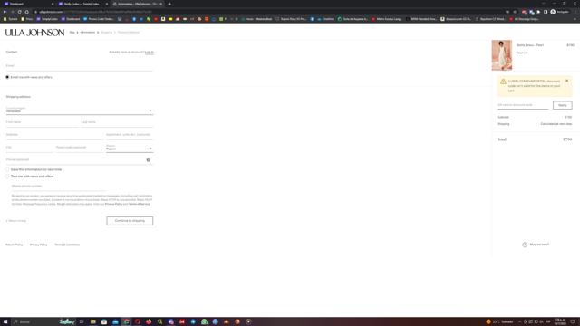 Ulla Johnson checkout page showing Ulla Johnson promo code box | Screenshot taken by SimplyCodes community member on Jul 14, 2023