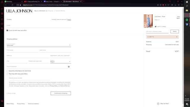 Ulla Johnson checkout page showing Ulla Johnson promo code box | Screenshot taken by SimplyCodes community member on Jul 20, 2023