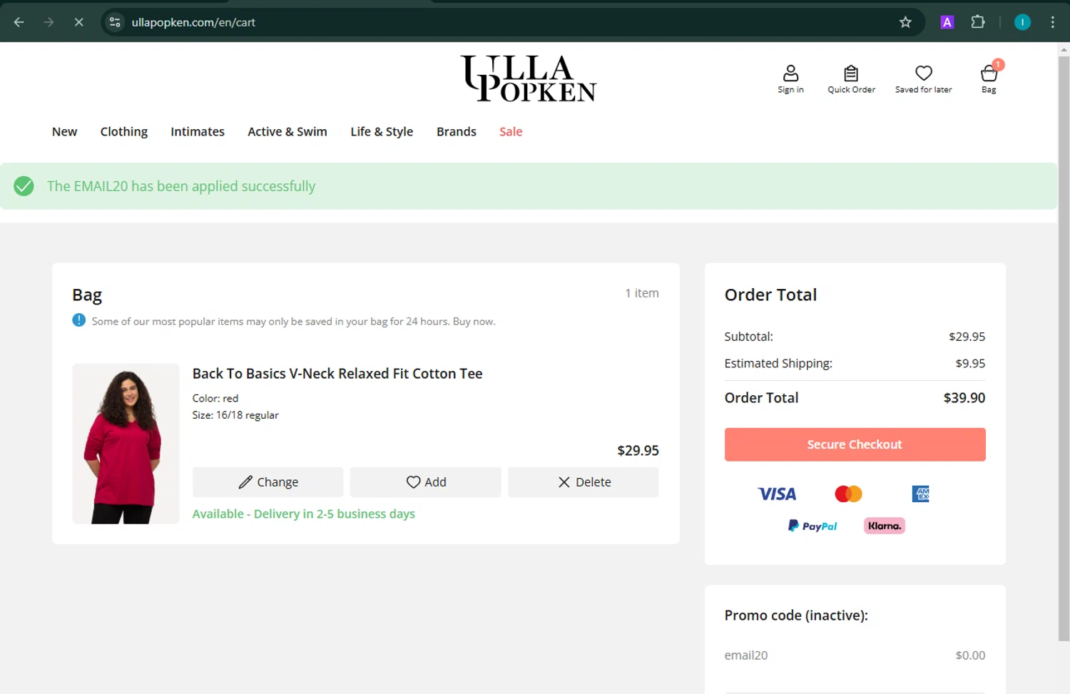 where to use Ulla Popken promo code box