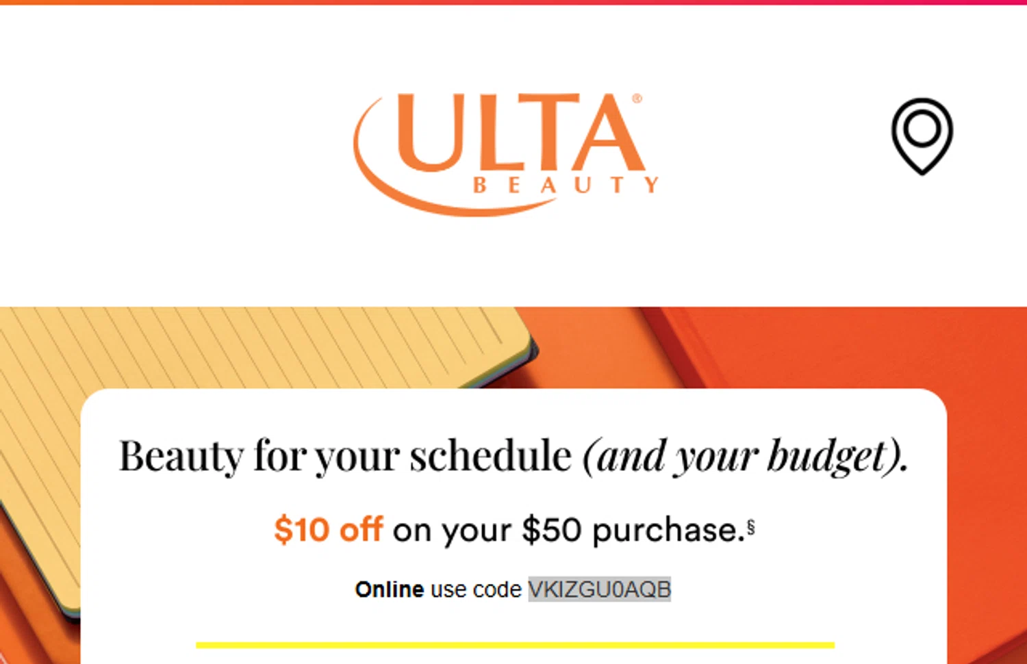 ULTA coupon code screenshot showing code VKIZGU0AQB applied at ULTA checkout page. Uploaded by SimplyCodes community member THEPOWER on Jul 26, 2025