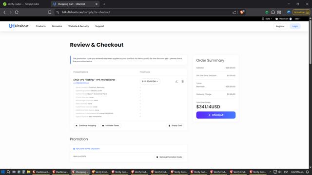 UltaHost checkout page showing UltaHost promo code box | Screenshot taken by SimplyCodes community member on Jul 29, 2025
