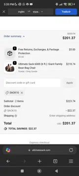 SACK10 coupon verification screenshot