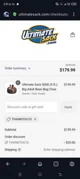Thankyou10 coupon verification screenshot