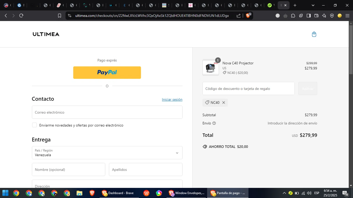 Ultimea promo code screenshot showing code NC40 applied at Ultimea checkout page. Uploaded by SimplyCodes community member Chinito0209 on Feb 25, 2025