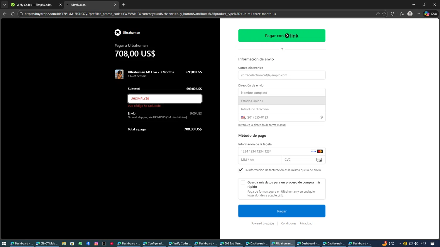 Ultrahuman discount code screenshot showing code UHSIMPLY30 applied at Ultrahuman checkout page. Uploaded by SimplyCodes community member AVATIGRITO on Feb 2, 2026