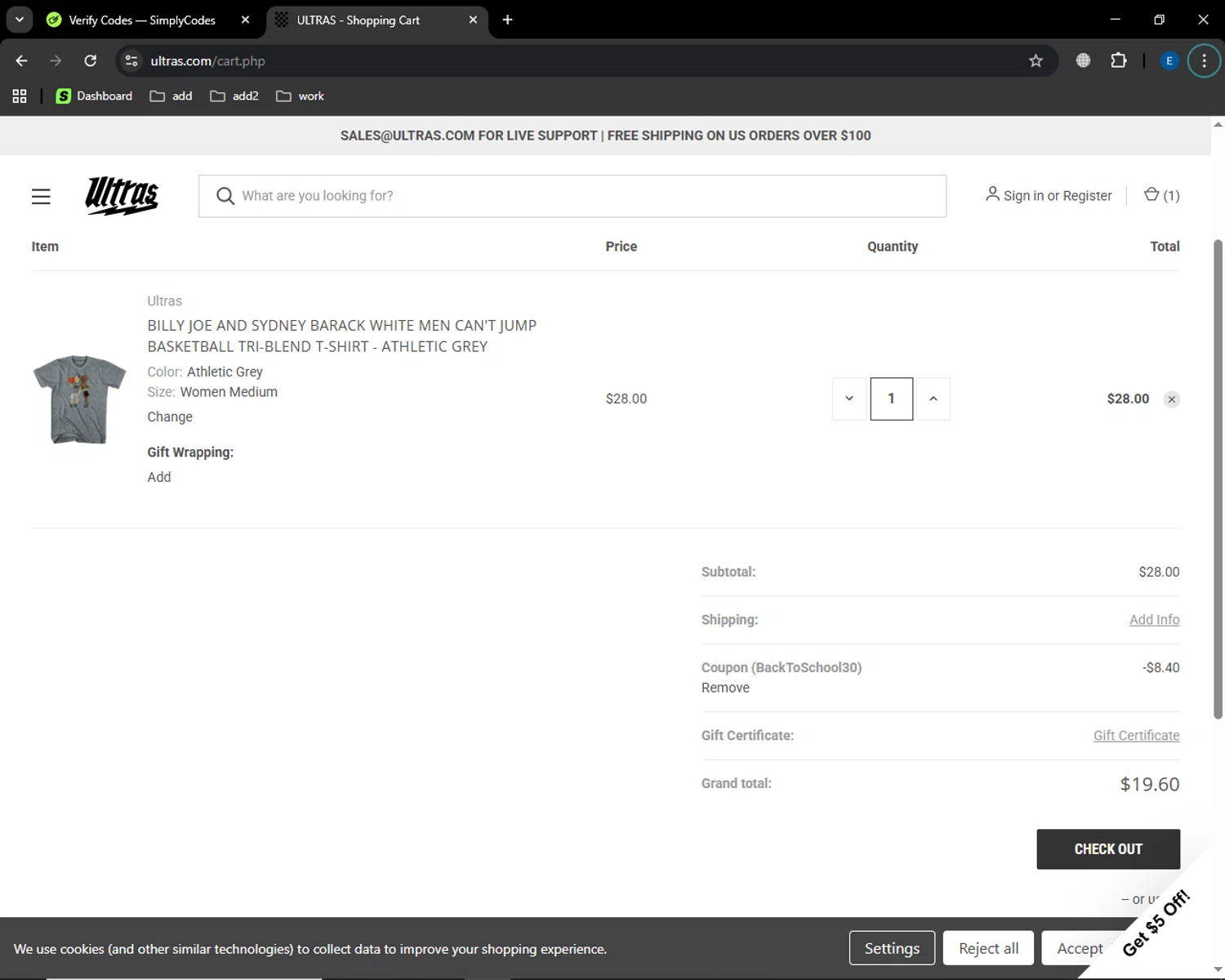 Ultras checkout page showing Ultras coupon code box | Screenshot taken by SimplyCodes community member on Sep 22, 2025