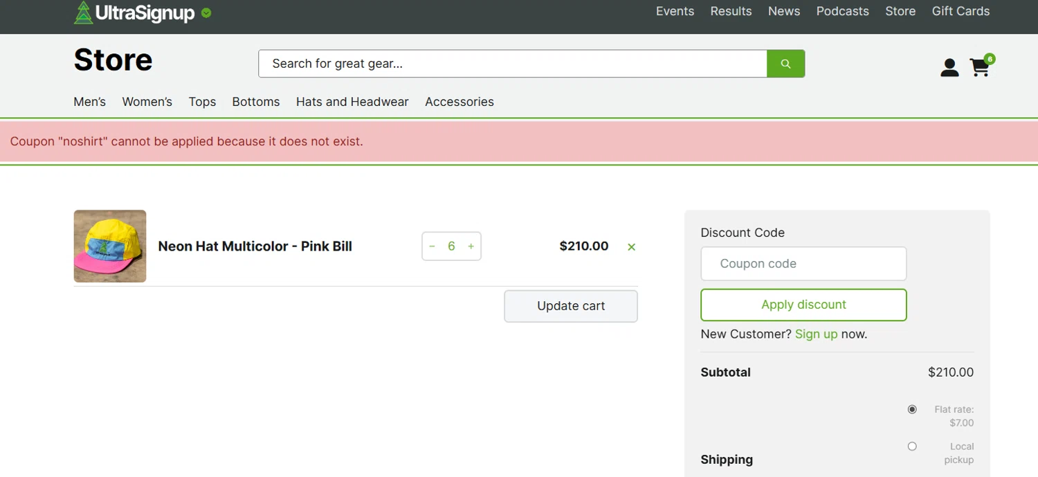 Ultra Signup coupon code screenshot showing code noshirt applied at Ultra Signup checkout page. Uploaded by SimplyCodes community member Corleone on Nov 22, 2025