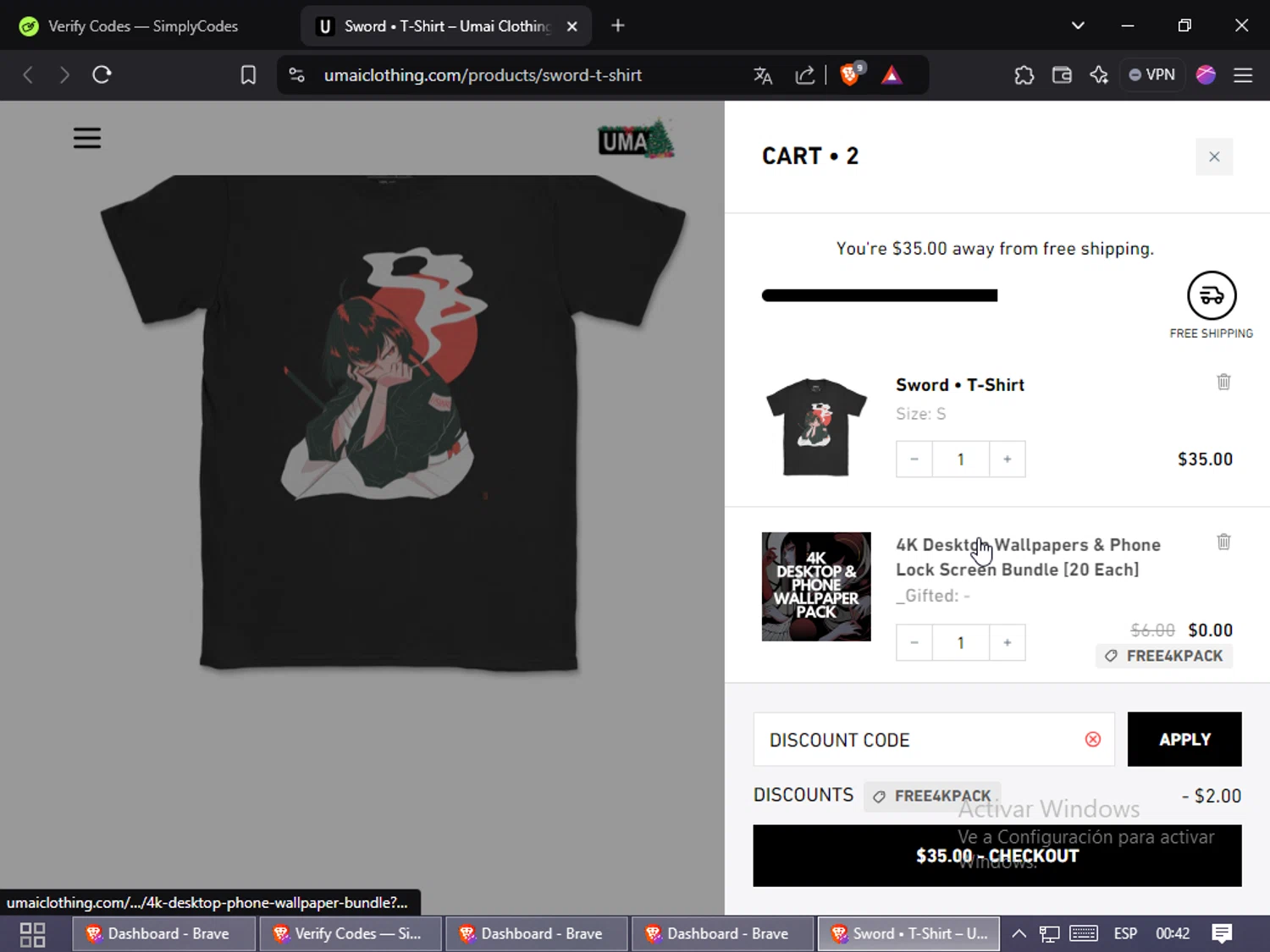 Umai Clothing discount code screenshot showing code GIFT40 applied at Umai Clothing checkout page. Uploaded by SimplyCodes community member Puta_madre10 on Jan 3, 2025