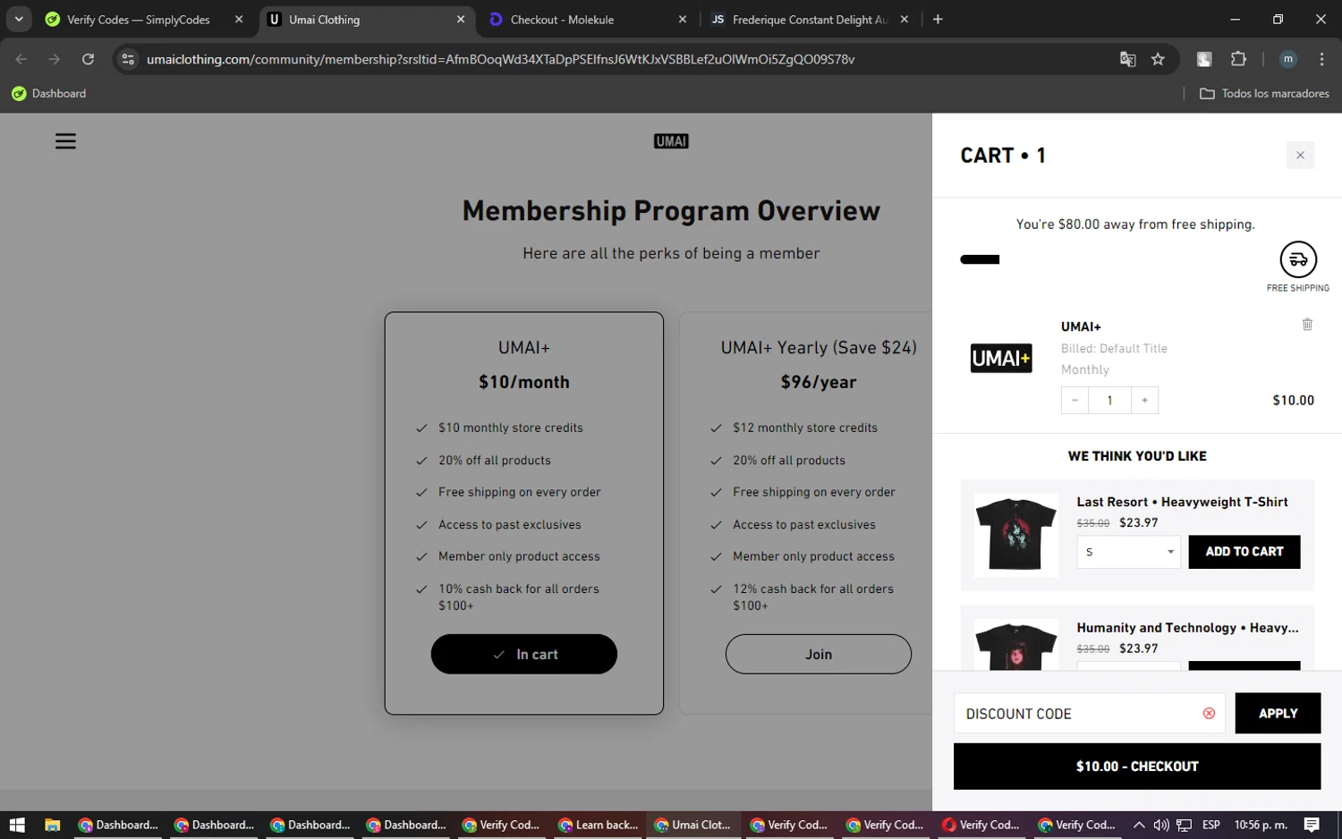 Umai Clothing discount code screenshot showing code FREE4KPACK applied at Umai Clothing checkout page. Uploaded by SimplyCodes community member CoinHunter3841 on Jan 28, 2025
