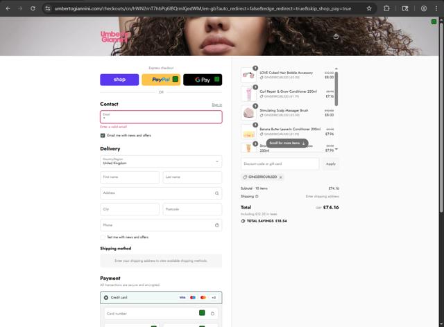 Umberto Giannini checkout page showing Umberto Giannini promo code box | Screenshot taken by SimplyCodes community member on Sep 11, 2025