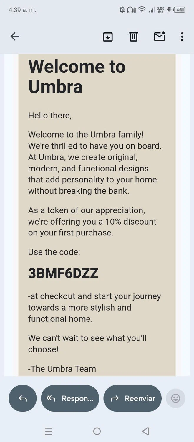 Umbra promo code screenshot showing code 3BMF6DZZ applied at Umbra checkout page. Uploaded by SimplyCodes community member Enamorado on Feb 1, 2026