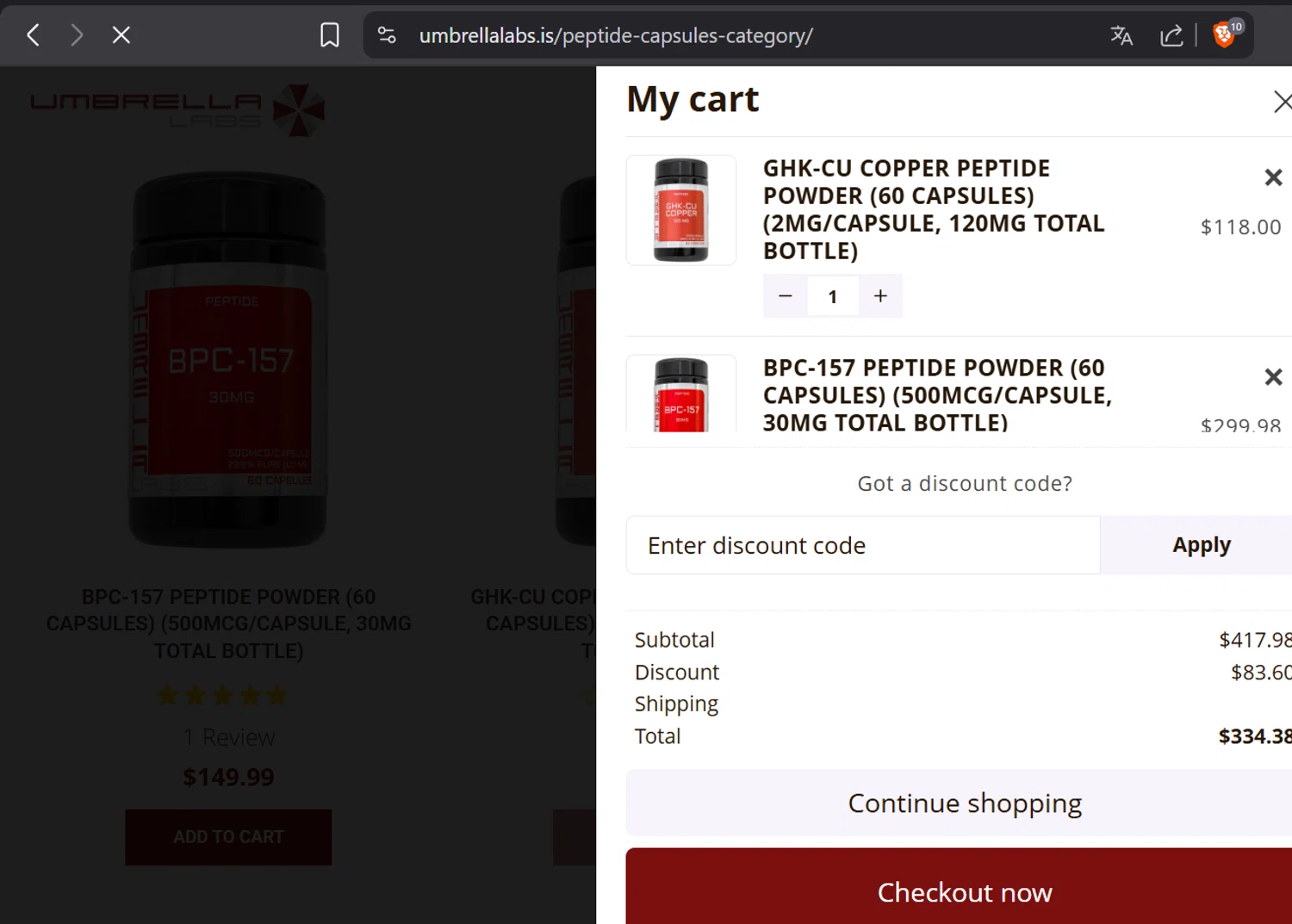UMBRELLA Labs discount code screenshot showing code GEMELLI applied at UMBRELLA Labs checkout page. Uploaded by SimplyCodes community member CashElite5536 on Nov 18, 2025