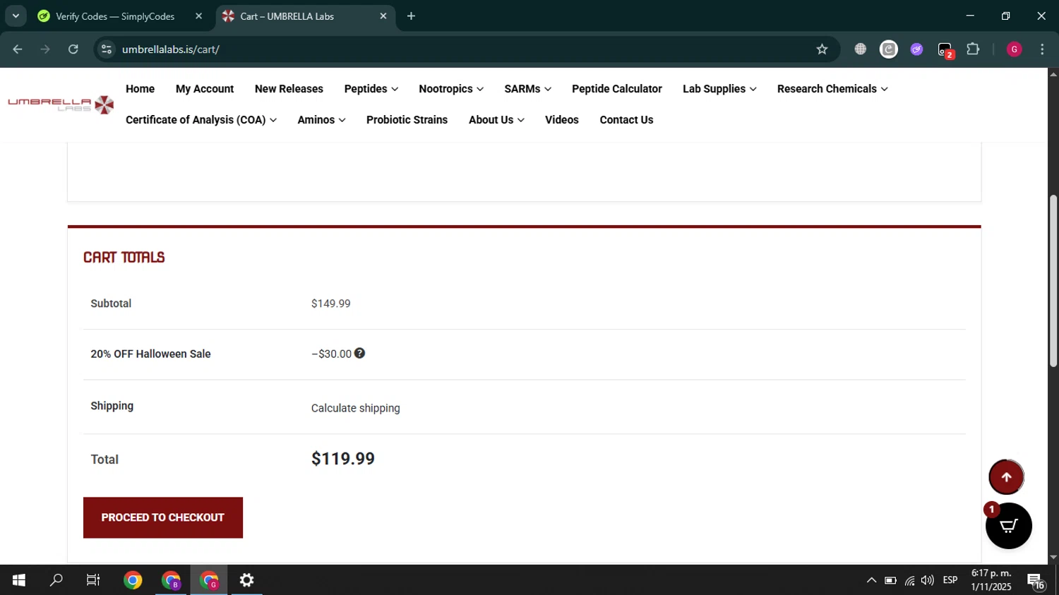 UMBRELLA Labs discount code screenshot showing code freeshipping applied at UMBRELLA Labs checkout page. Uploaded by SimplyCodes community member QuestMaven9791 on Nov 1, 2025