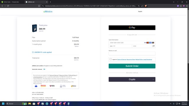 uMobix checkout page showing uMobix coupon code box | Screenshot taken by SimplyCodes community member on Jun 22, 2025