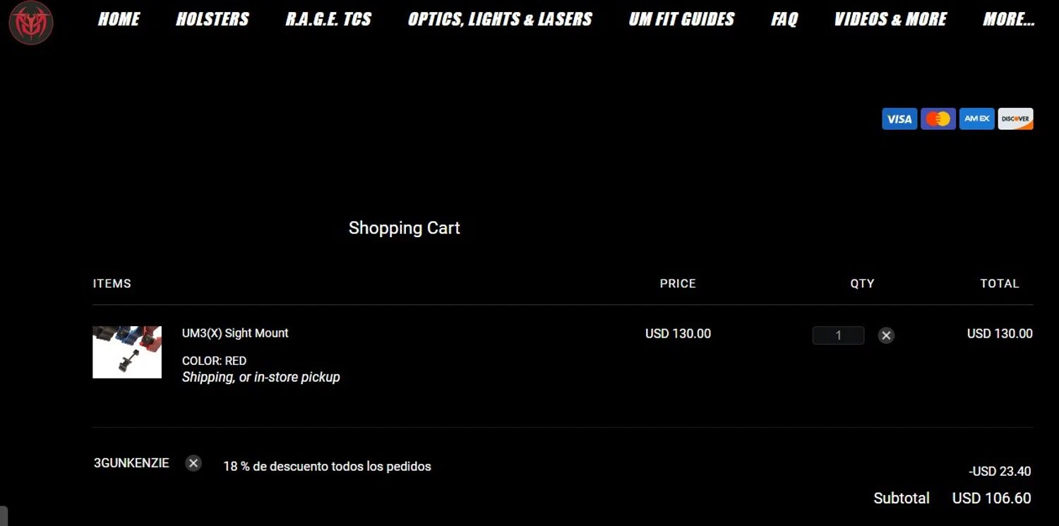 UM Tactical promo code screenshot showing code 3GUNKENZIE applied at UM Tactical checkout page. Uploaded by SimplyCodes community member Olorinnnnn on Jun 22, 2025