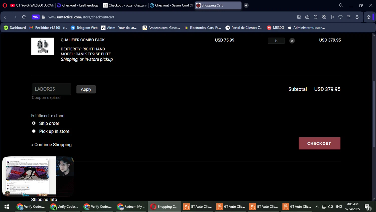 UM Tactical promo code screenshot showing code LABOR25 applied at UM Tactical checkout page. Uploaded by SimplyCodes community member Typhlosion on Sep 24, 2025